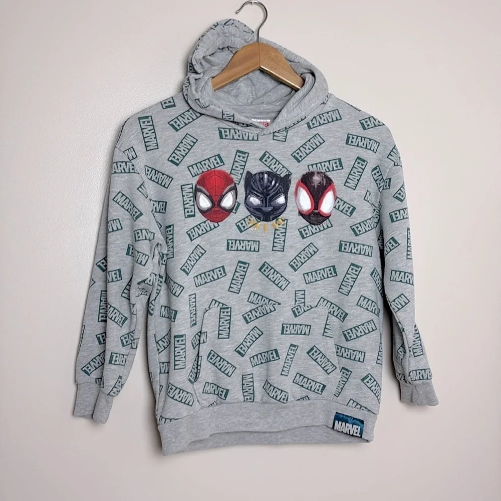 Marvel Boys Spider Man‎ Wolverine Deadpool Pullover Hoodie Sweatshirt Gray Sz L